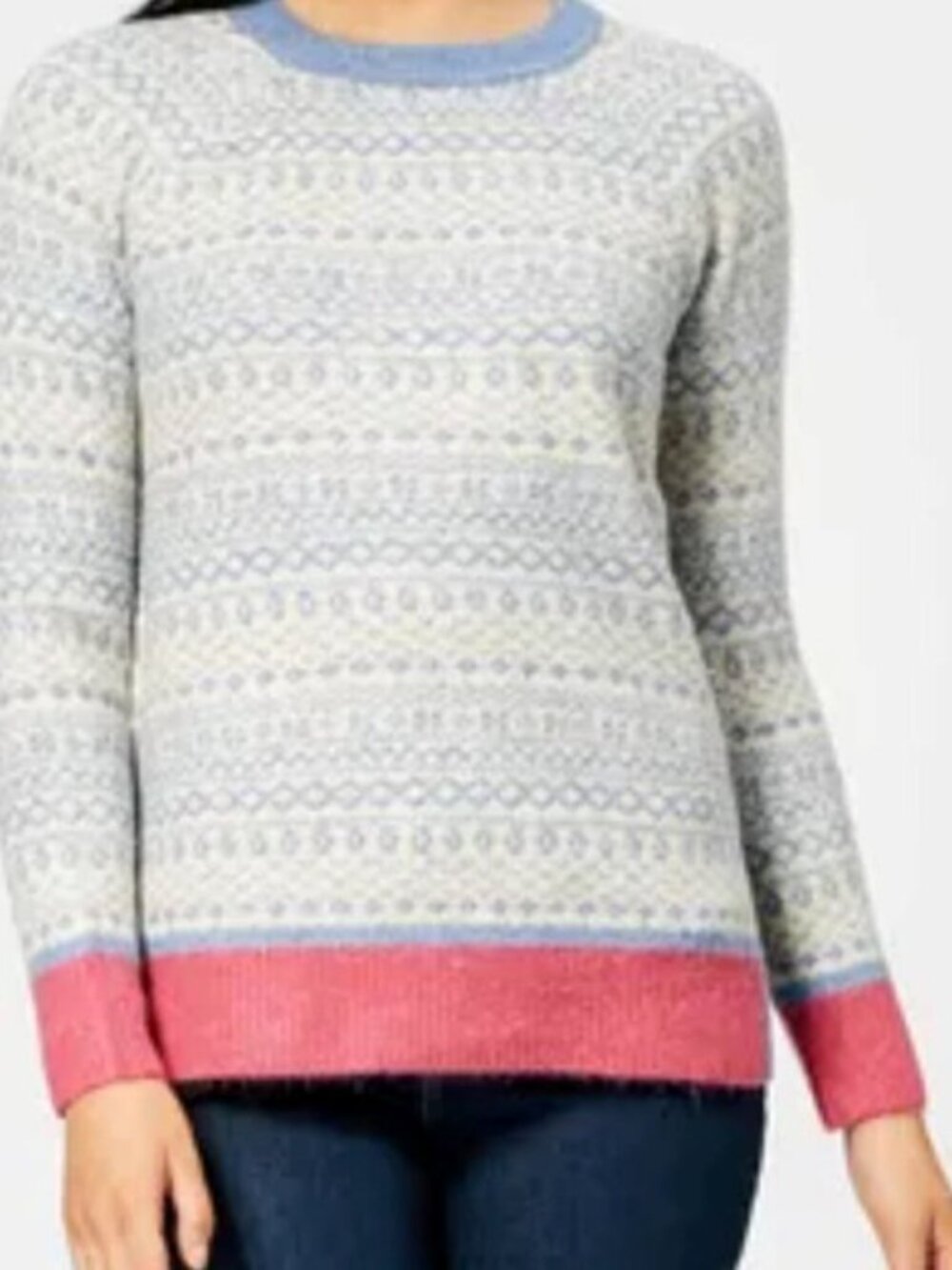 JOULES Justina Long Sleeve Sweater Blue Pink Cream Size 8
